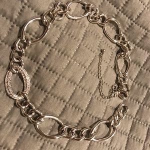 Silver chain link style necklace with rhinestones